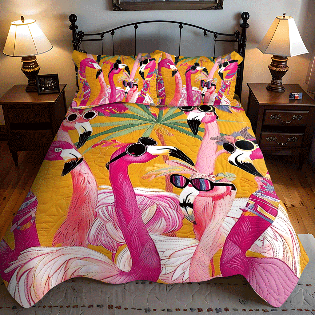 Flamingo Glow 3-Piece Quilted Bedding Set - Single (59" x 70")