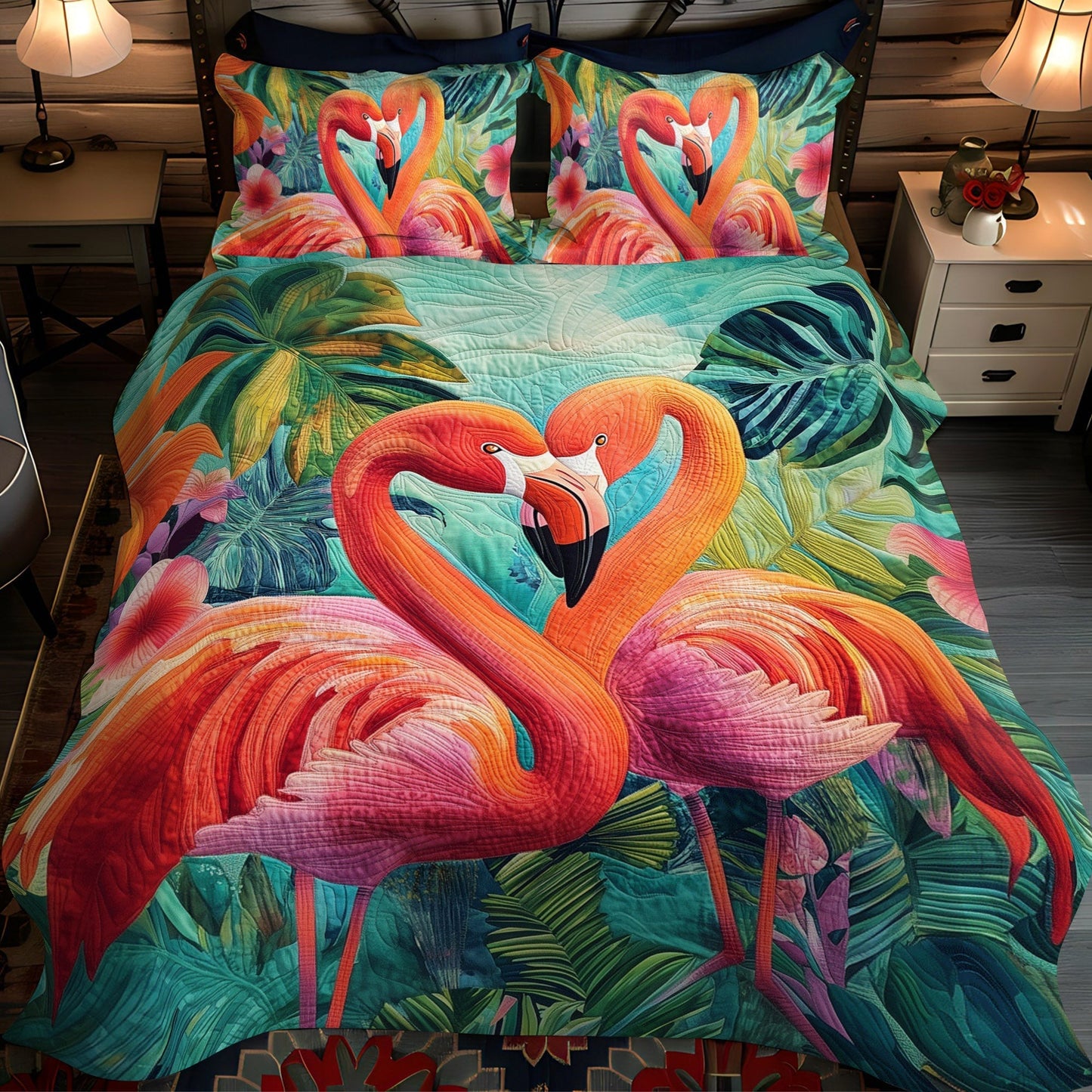 Flamingo Glow 3-Piece Quilted Bedding Set - Single (59" x 70")