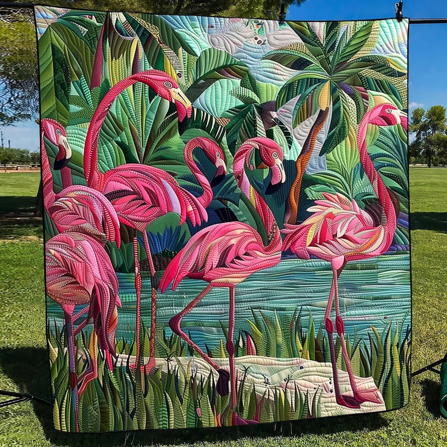 Flamingo Glow Quilted Blanket - Throw (55" x 60")