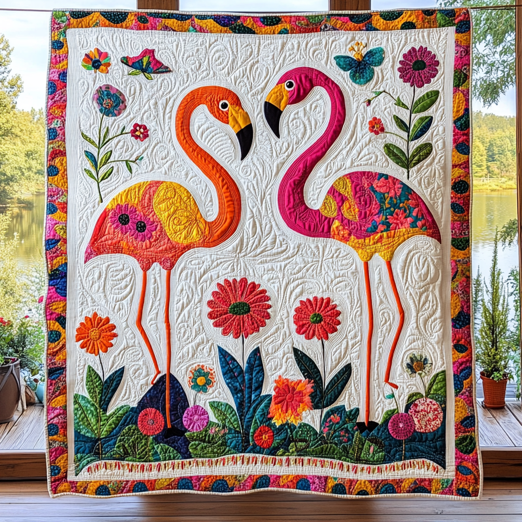 Flamingo Haven Quilted Blanket - Throw (55" x 60")