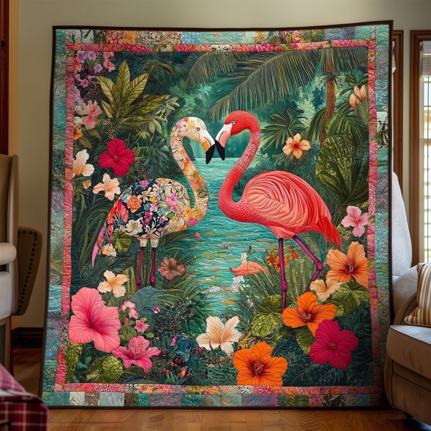 Flamingo Haven Quilted Blanket - Throw (55" x 60")