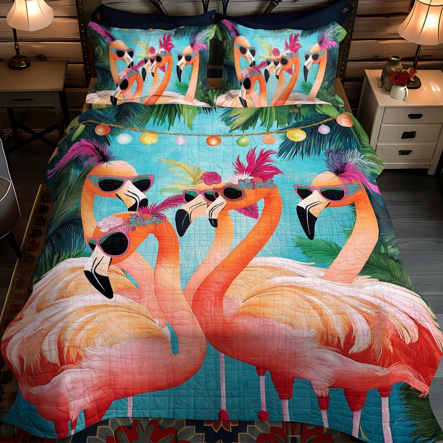 Flamingo Magic 3-Piece Quilted Bedding Set - Single (59" x 70")