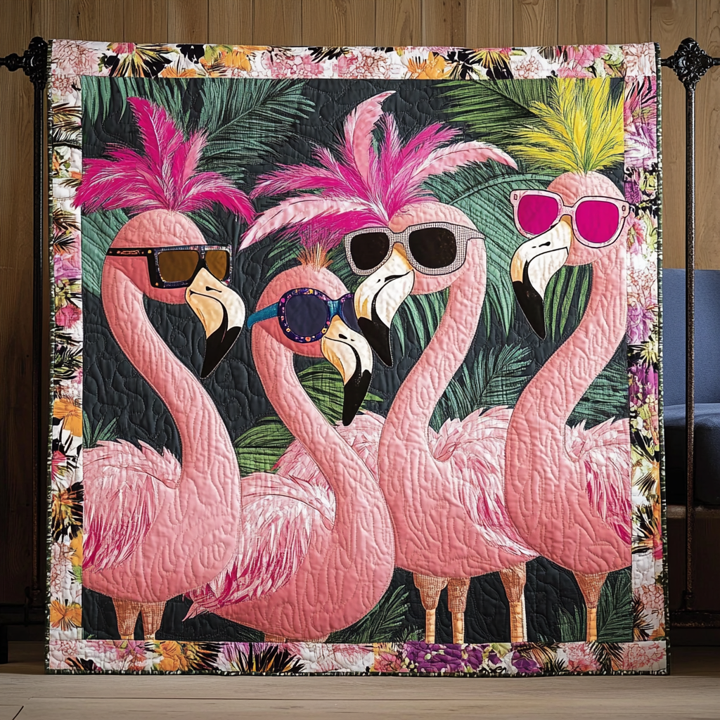 Flamingo Oasis Quilted Blanket - Throw (55" x 60")