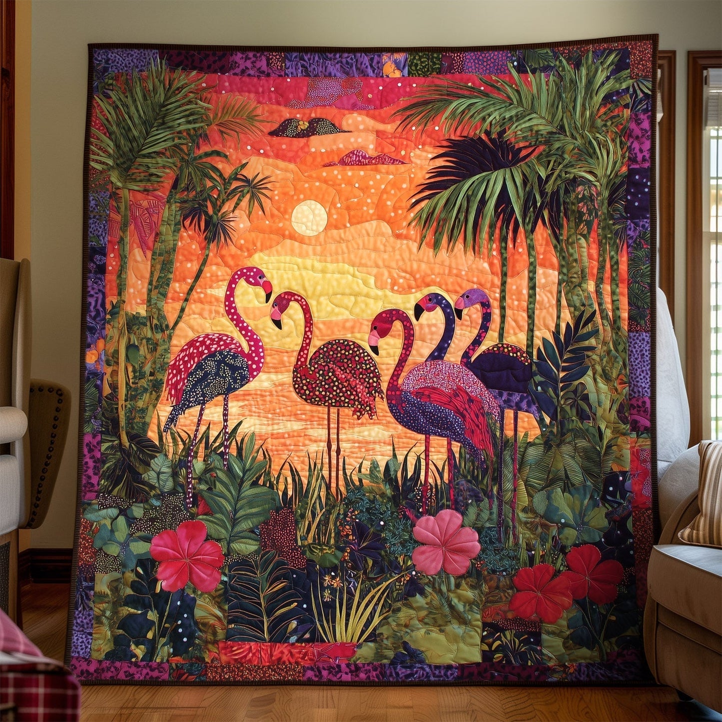 Flamingo Oasis Quilted Blanket - Throw (55" x 60")