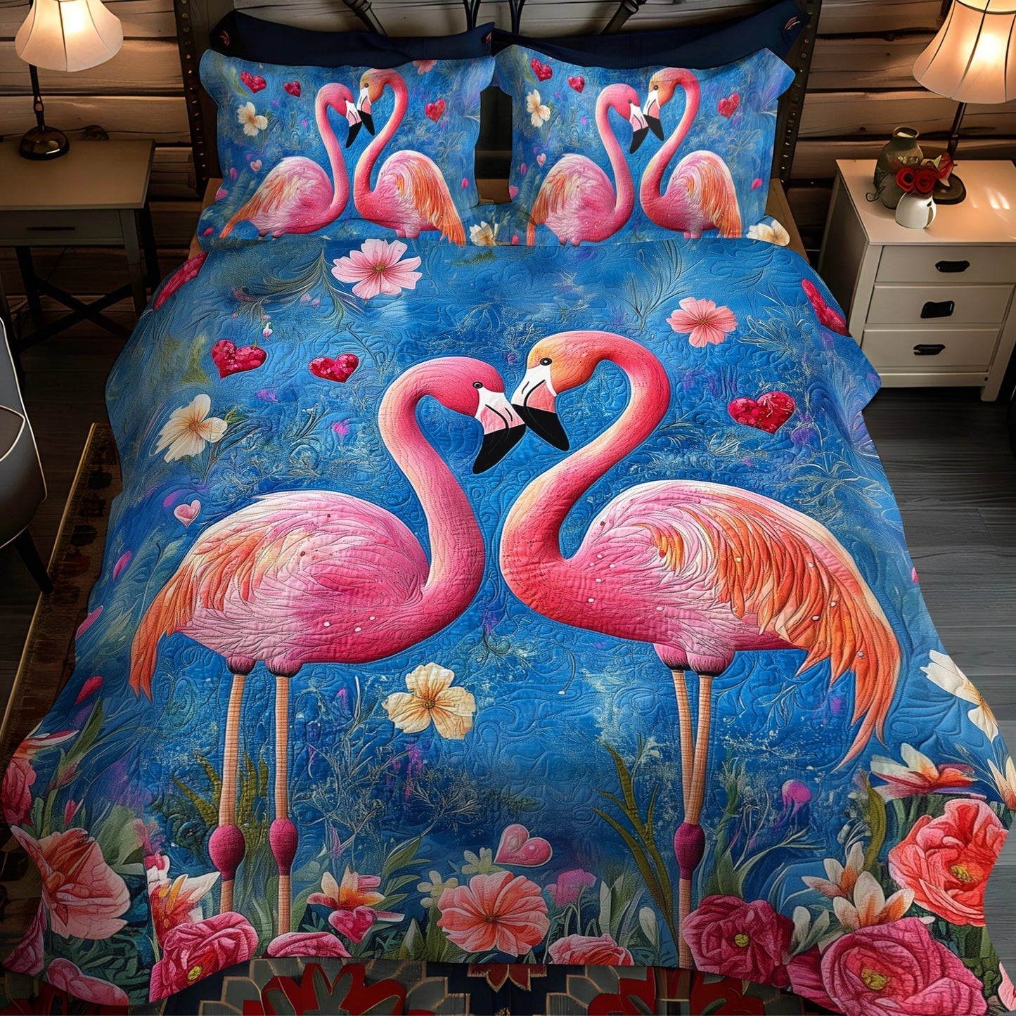 Flamingo Parade 3-Piece Quilted Bedding Set - Single (59" x 70")