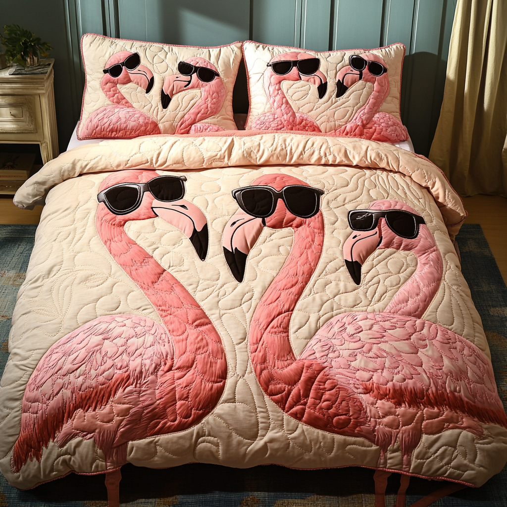 Flamingo Paradise 3-Piece Quilted Bedding Set - Single (59" x 70")