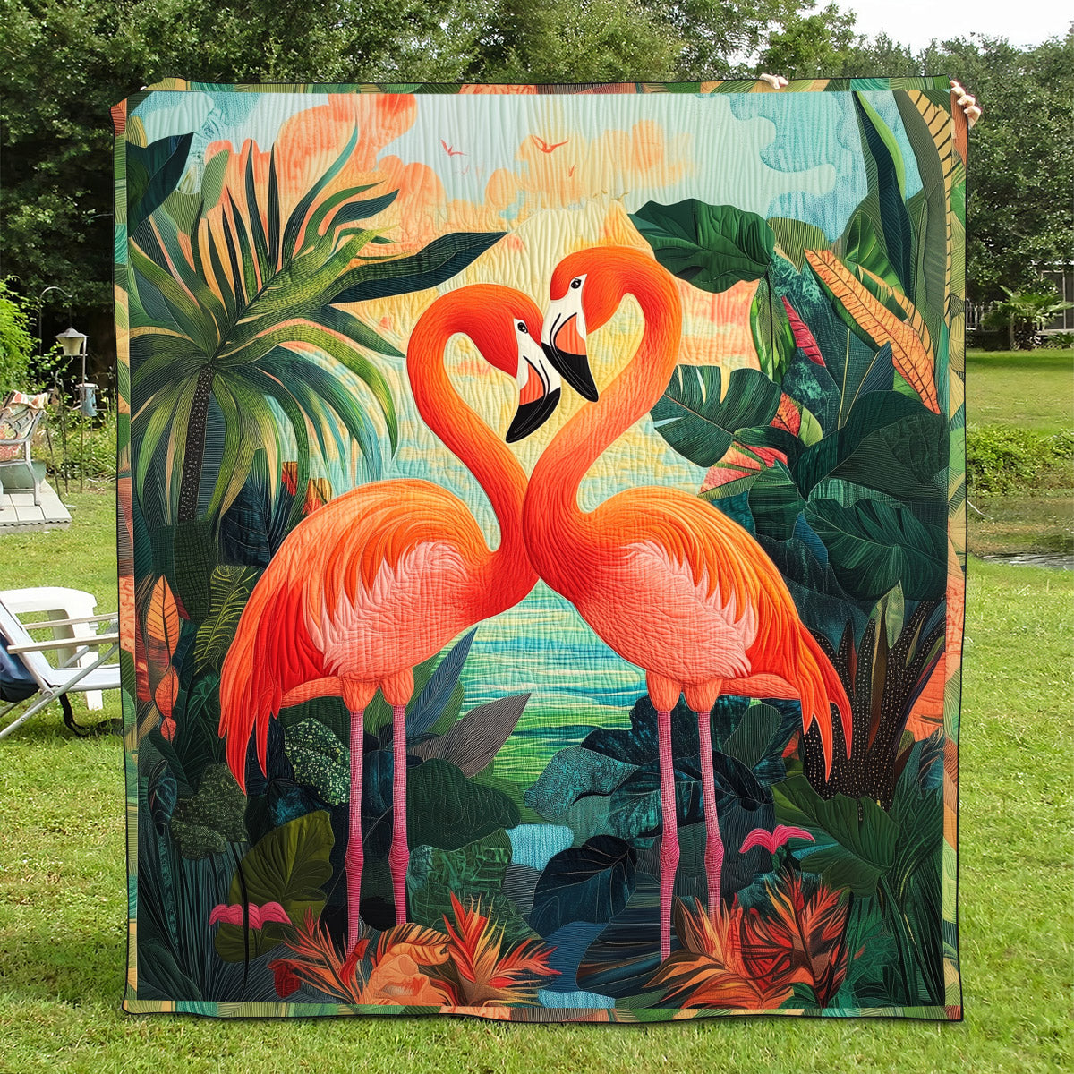 Flamingo Party Quilted Blanket - Throw (55" x 60")