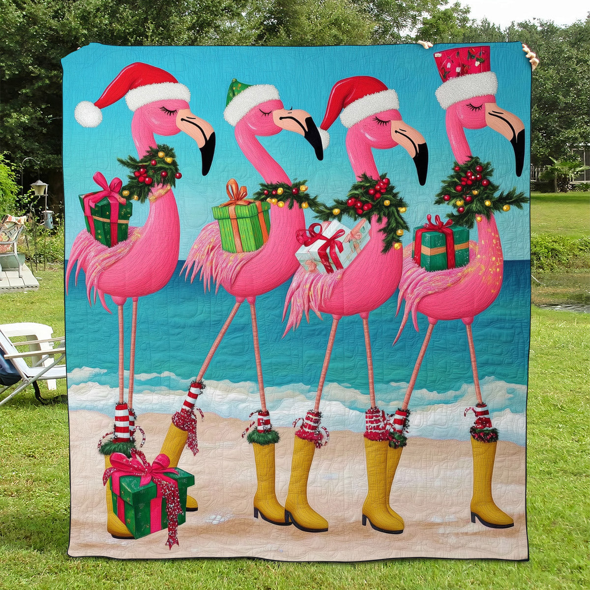 Flamingo Serenade Quilted Blanket - Throw (55" x 60")