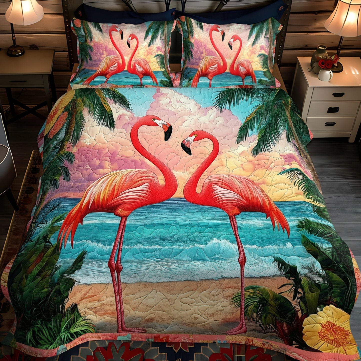 Flamingo Shine 3-Piece Quilted Bedding Set - Single (59" x 70")