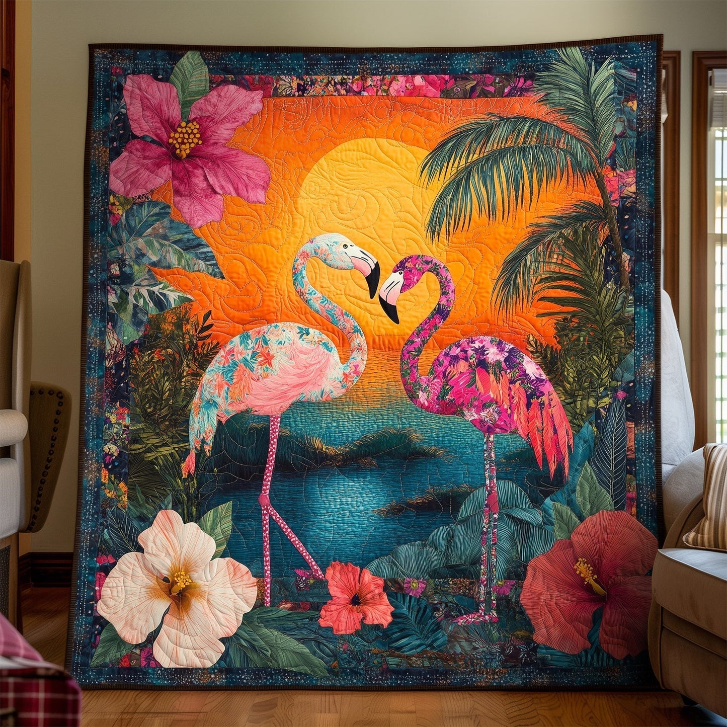 Flamingo Sunset Quilted Blanket - Throw (55" x 60")