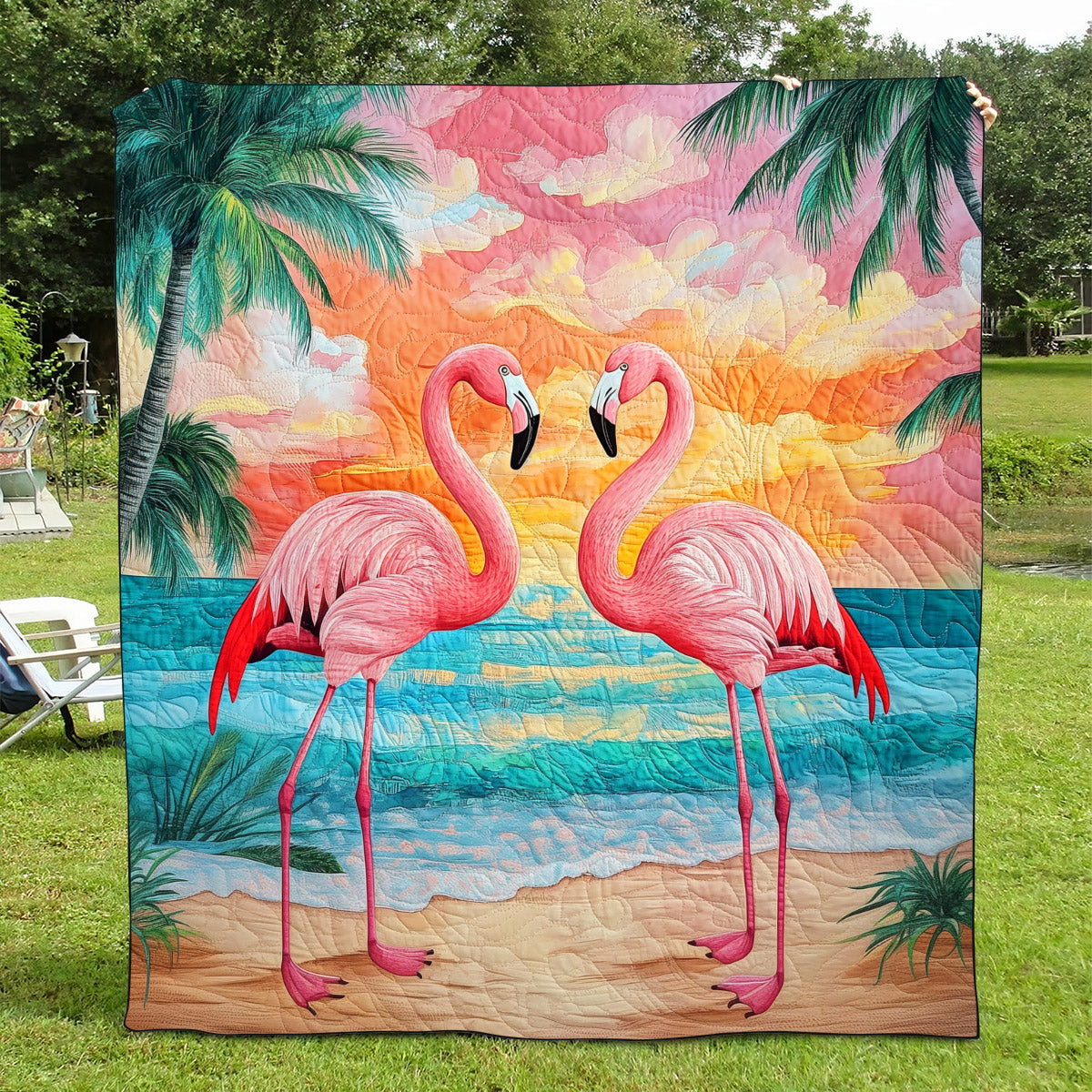 Flamingo Vibes Quilted Blanket - Throw (55" x 60")
