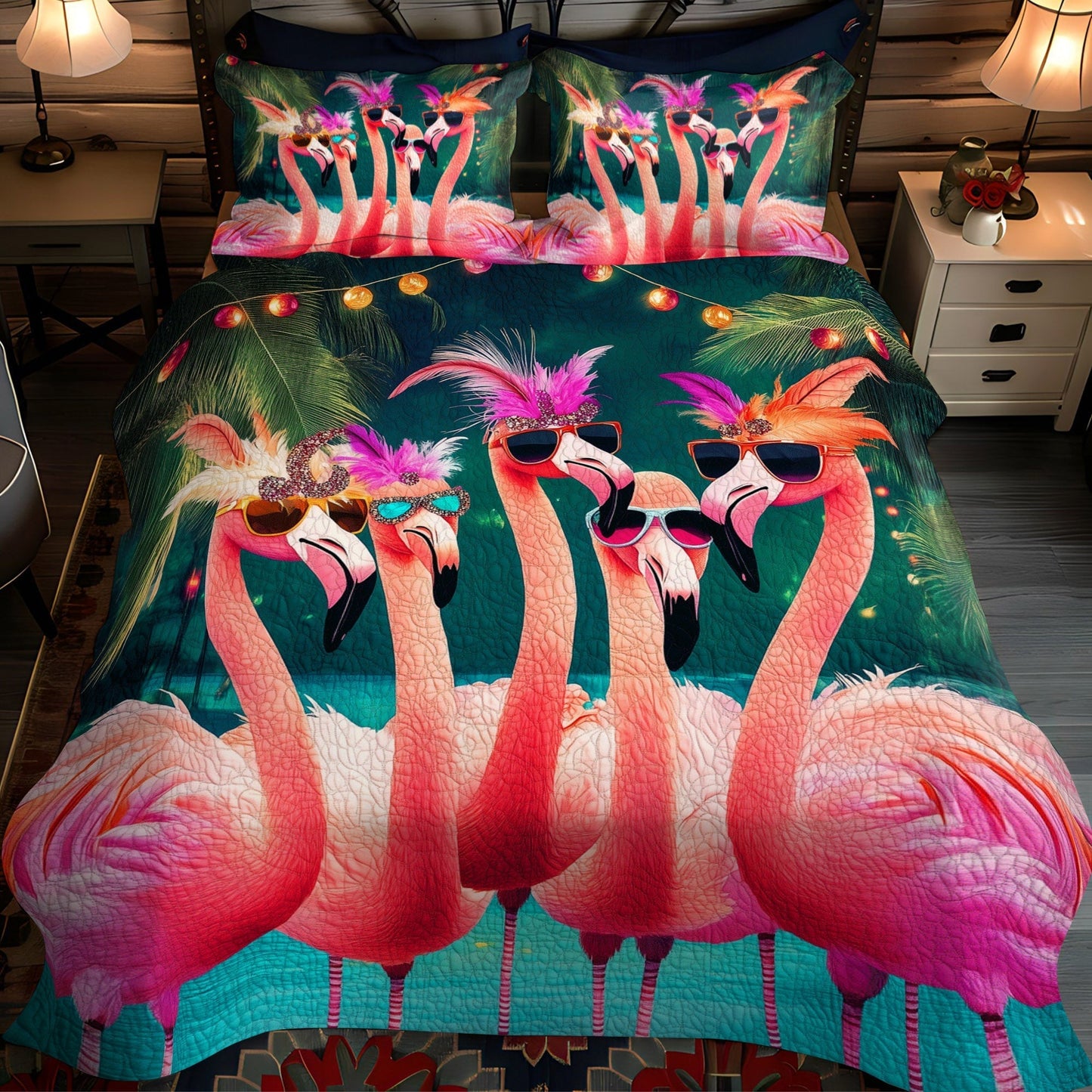 Flamingo Wonderland 3-Piece Quilted Bedding Set - Single (59" x 70")