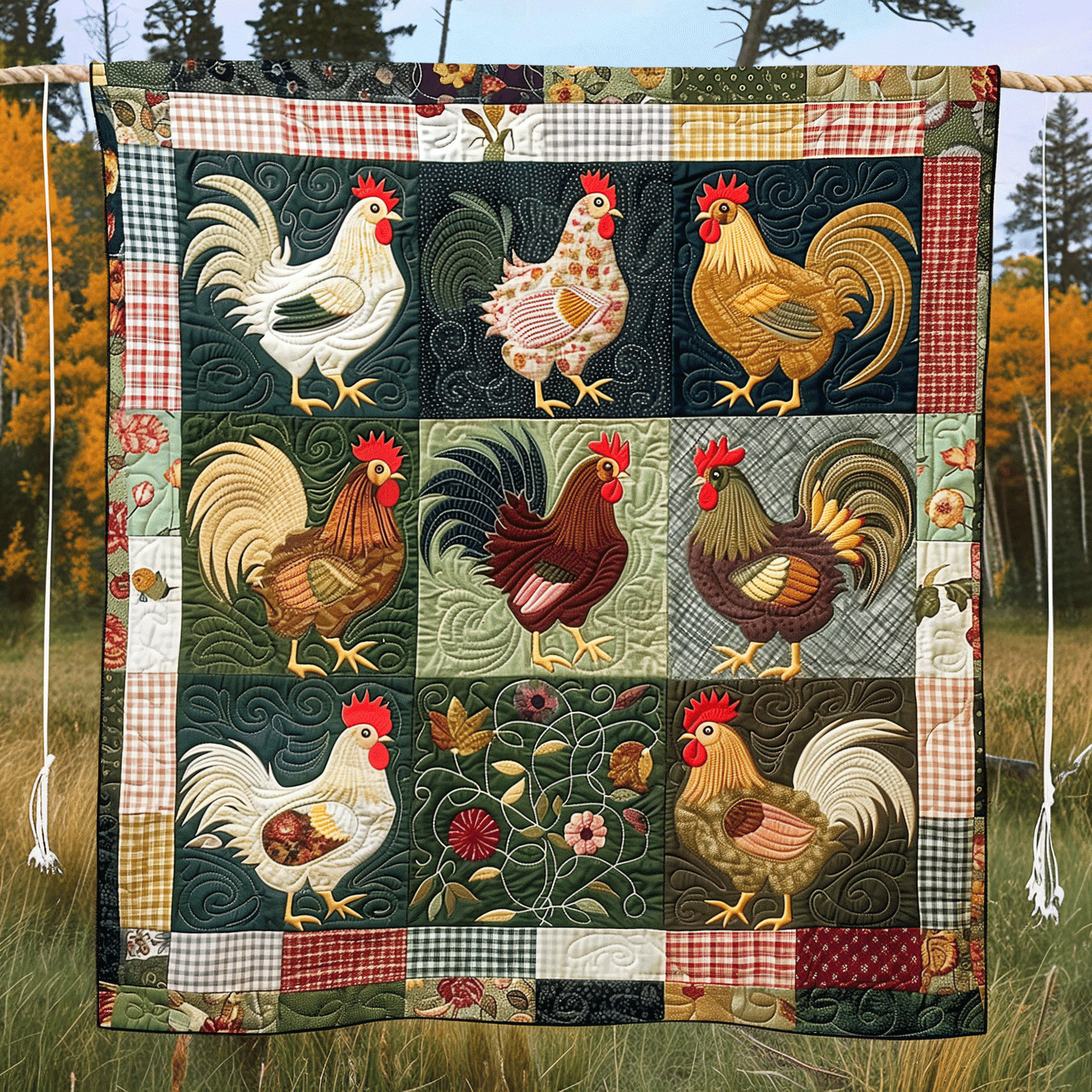 Flannel Farmyard Quilted Blanket - Throw (55" x 60")
