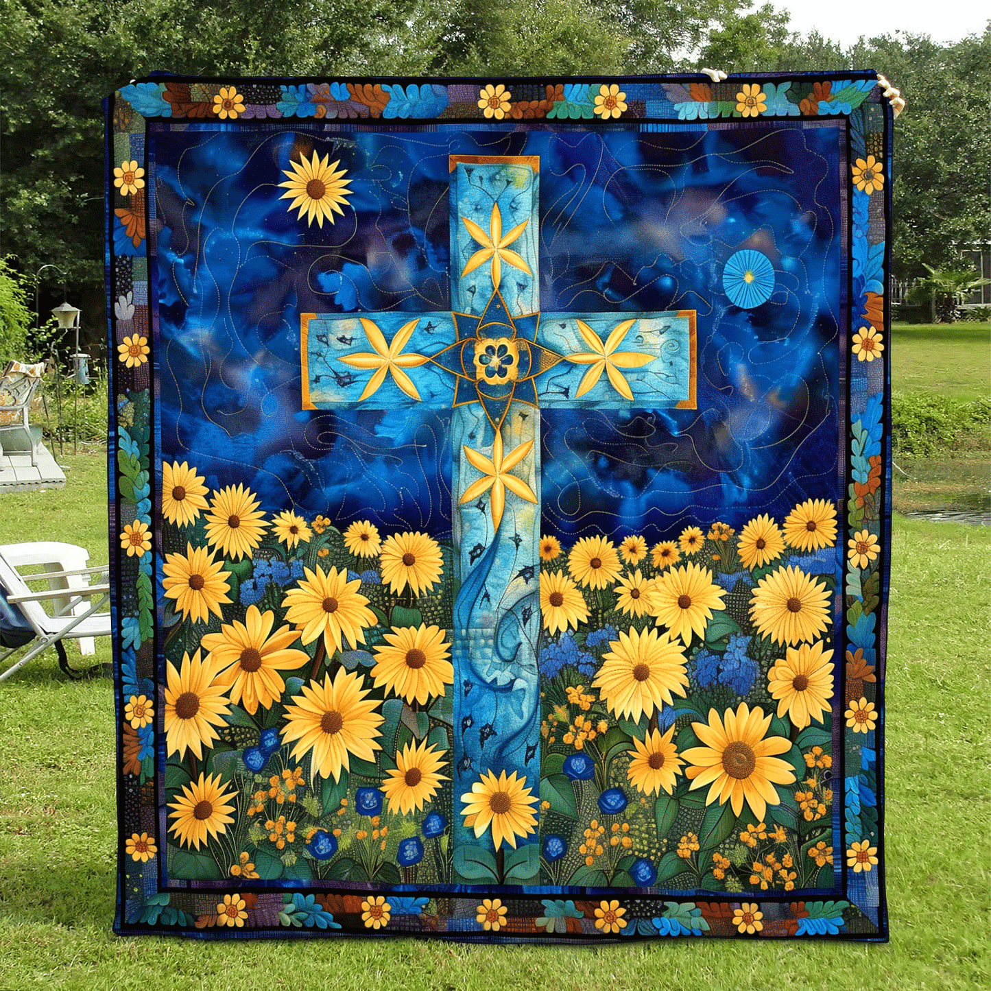Floral Cross Quilted Blanket - Throw (55" x 60")