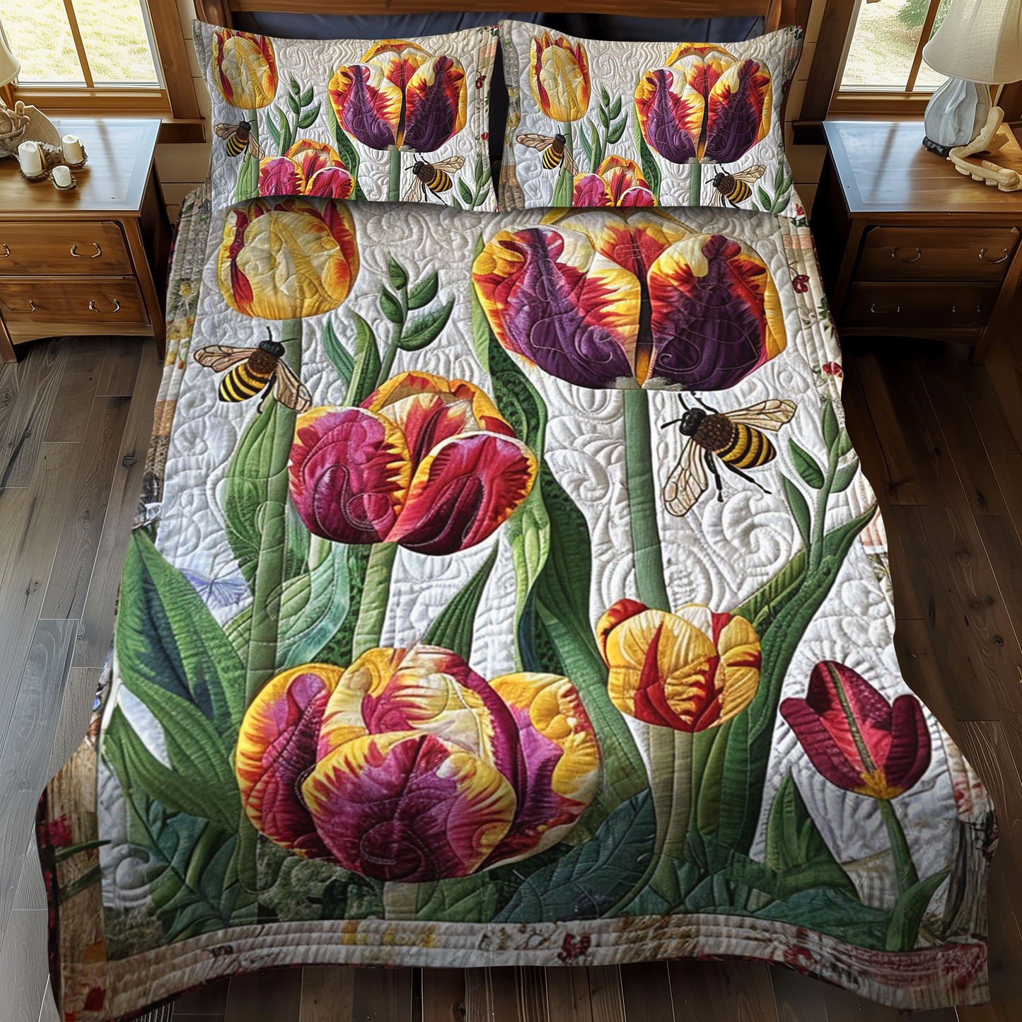 Floral Buzz 3-Piece Quilted Bedding Set - Single (59" x 70")
