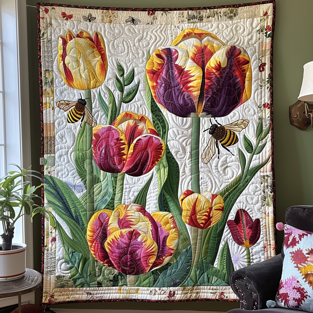 Floral Buzz Quilted Blanket - Throw (55" x 60")
