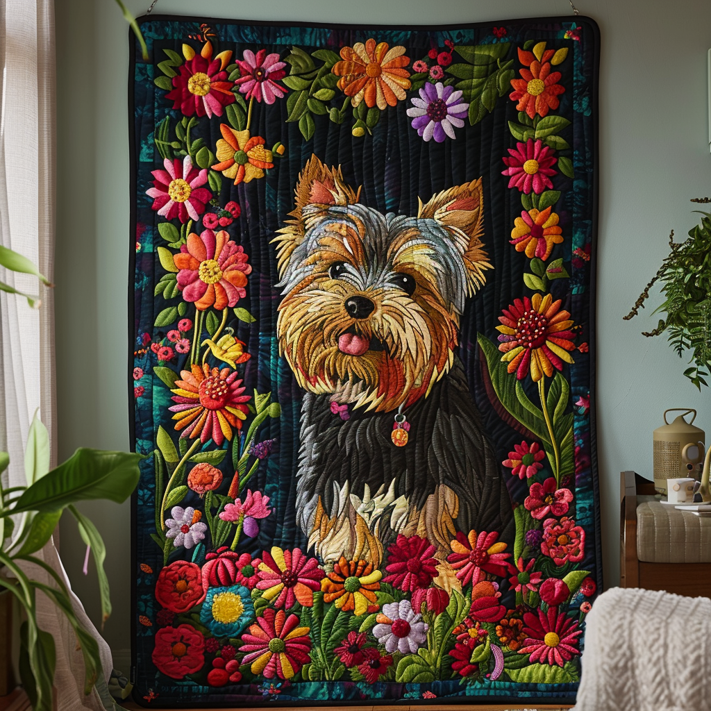 Floral Furry Friend Quilted Blanket - Throw (55" x 60")