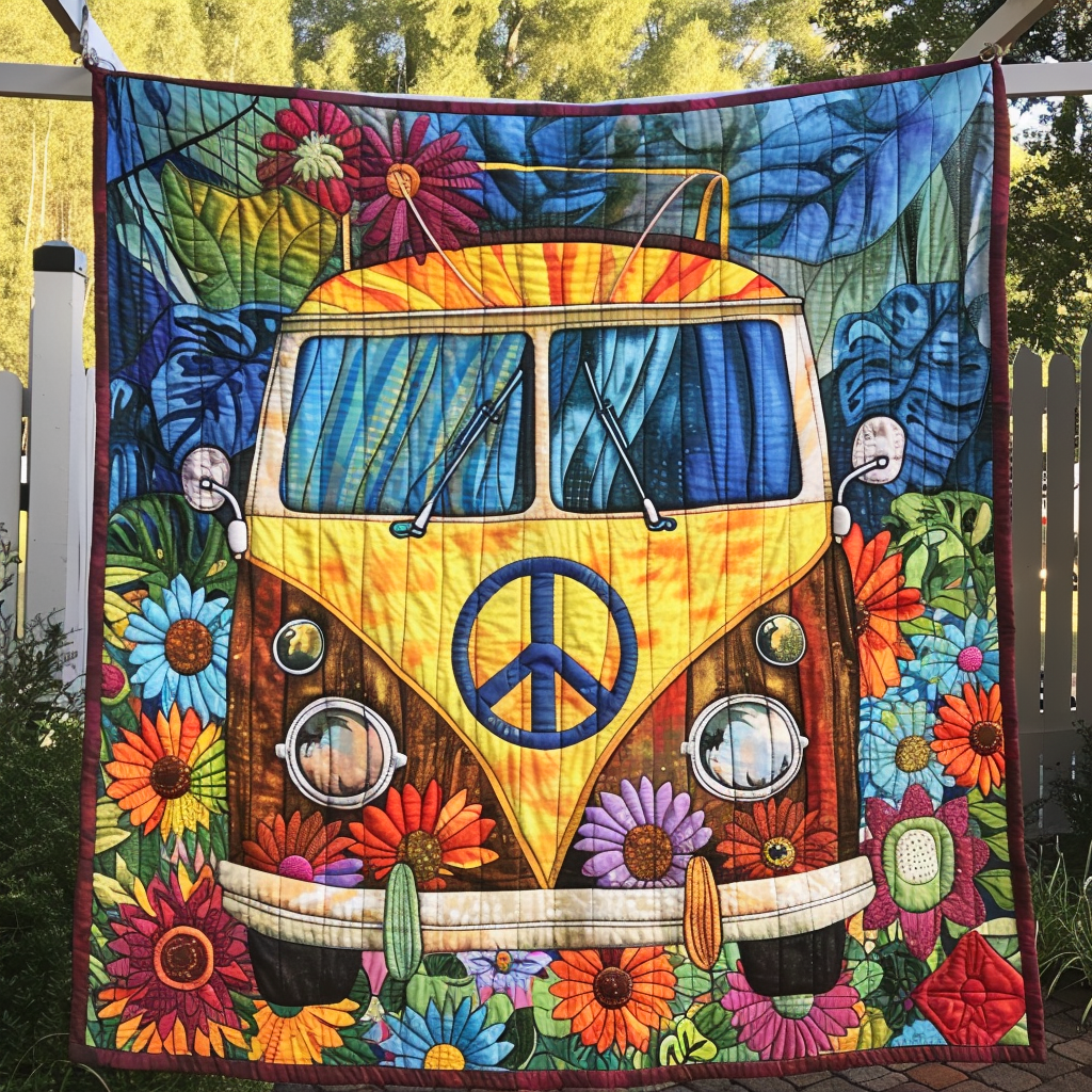 Floral Peace Van Quilted Blanket - Throw (55" x 60")