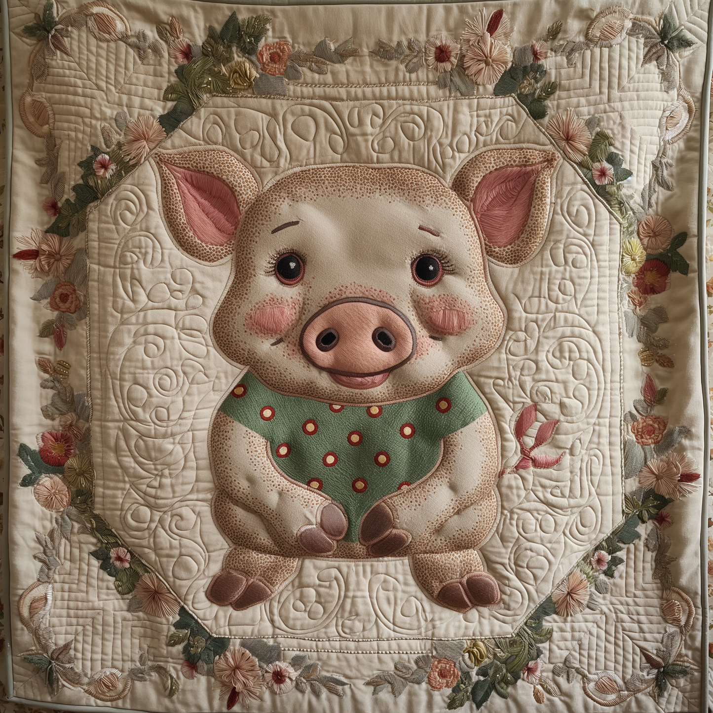 Floral Piggy Quilted Blanket - Throw (55" x 60")