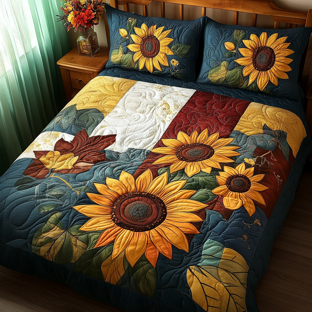 Floral Radiance 3-Piece Quilted Bedding Set - Single (59" x 70")