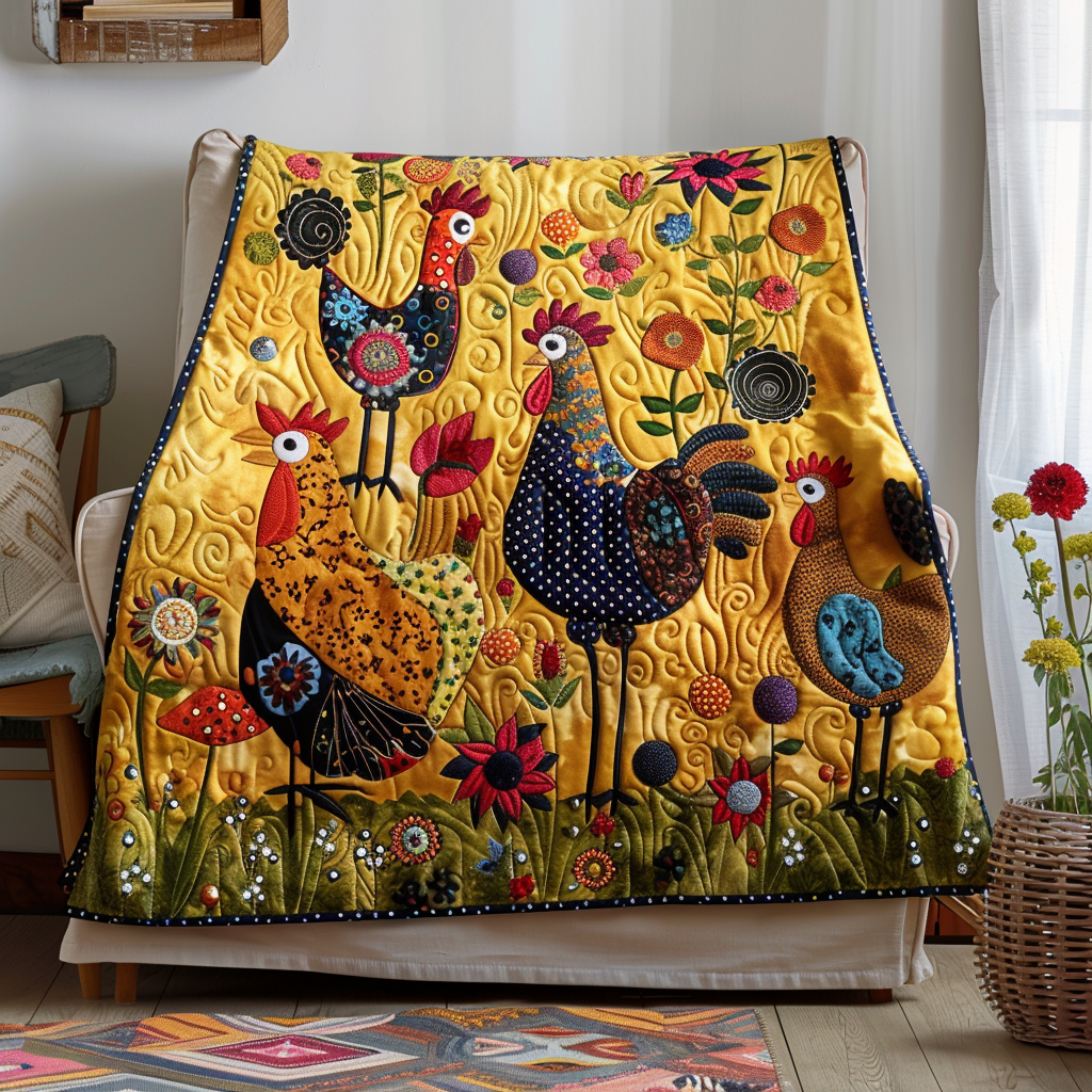 Floral Rooster Radiance Quilted Blanket - Throw (55" x 60")