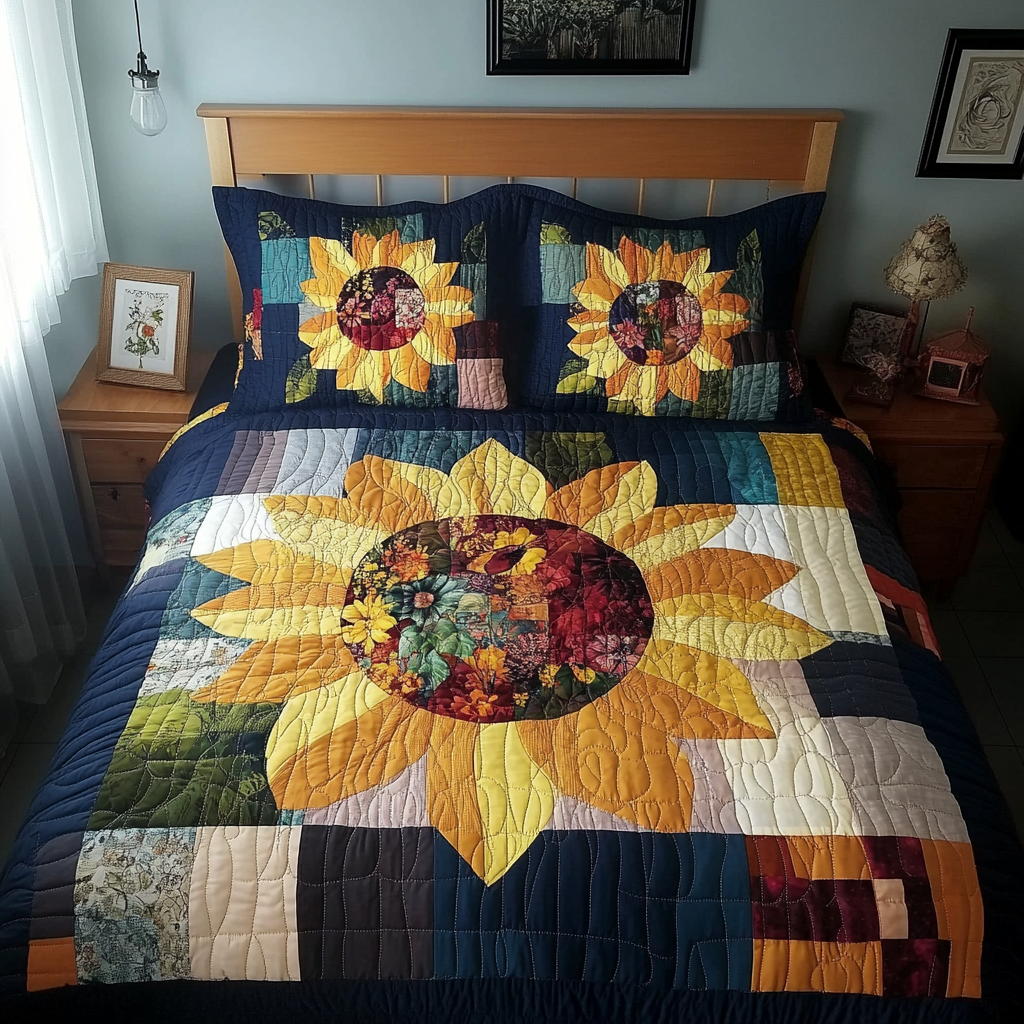 Floral Sunshine 3-Piece Quilted Bedding Set - Single (59" x 70")