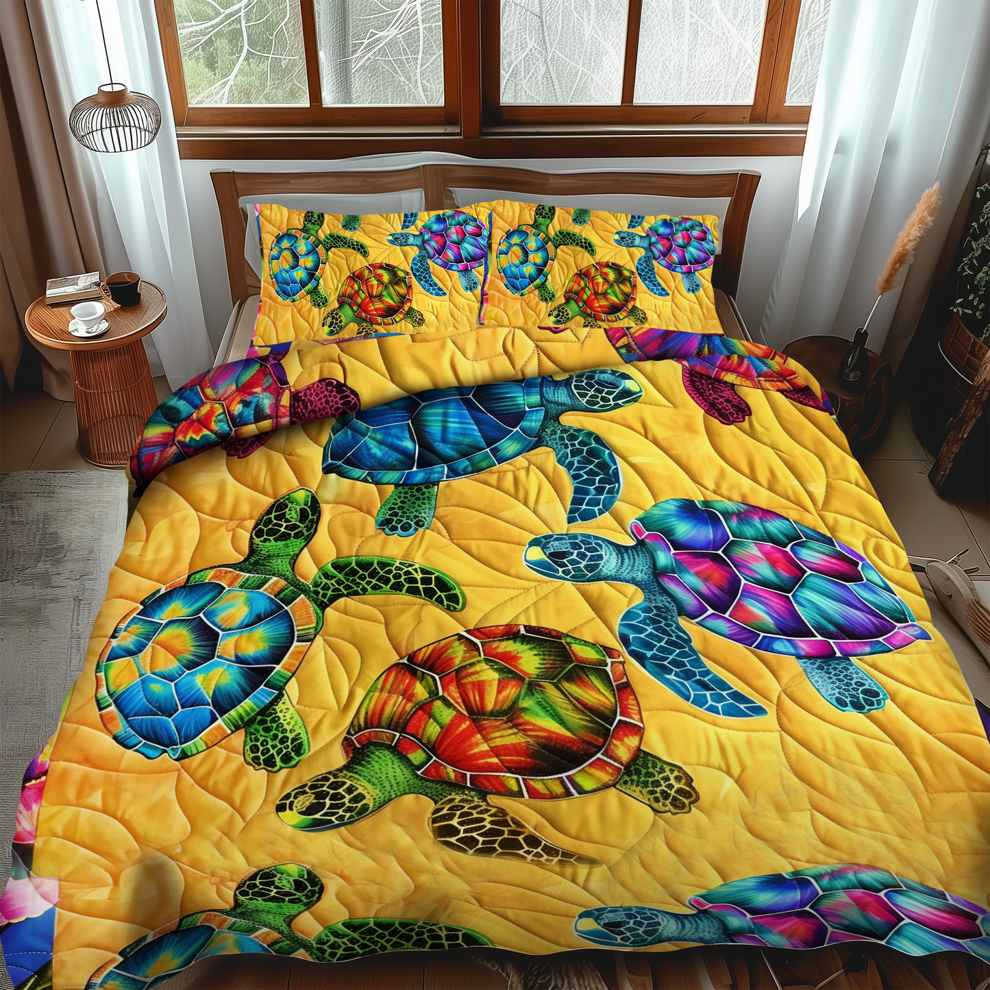 Floral Turtle Paradise 3-Piece Quilted Bedding Set - Single (59" x 70")