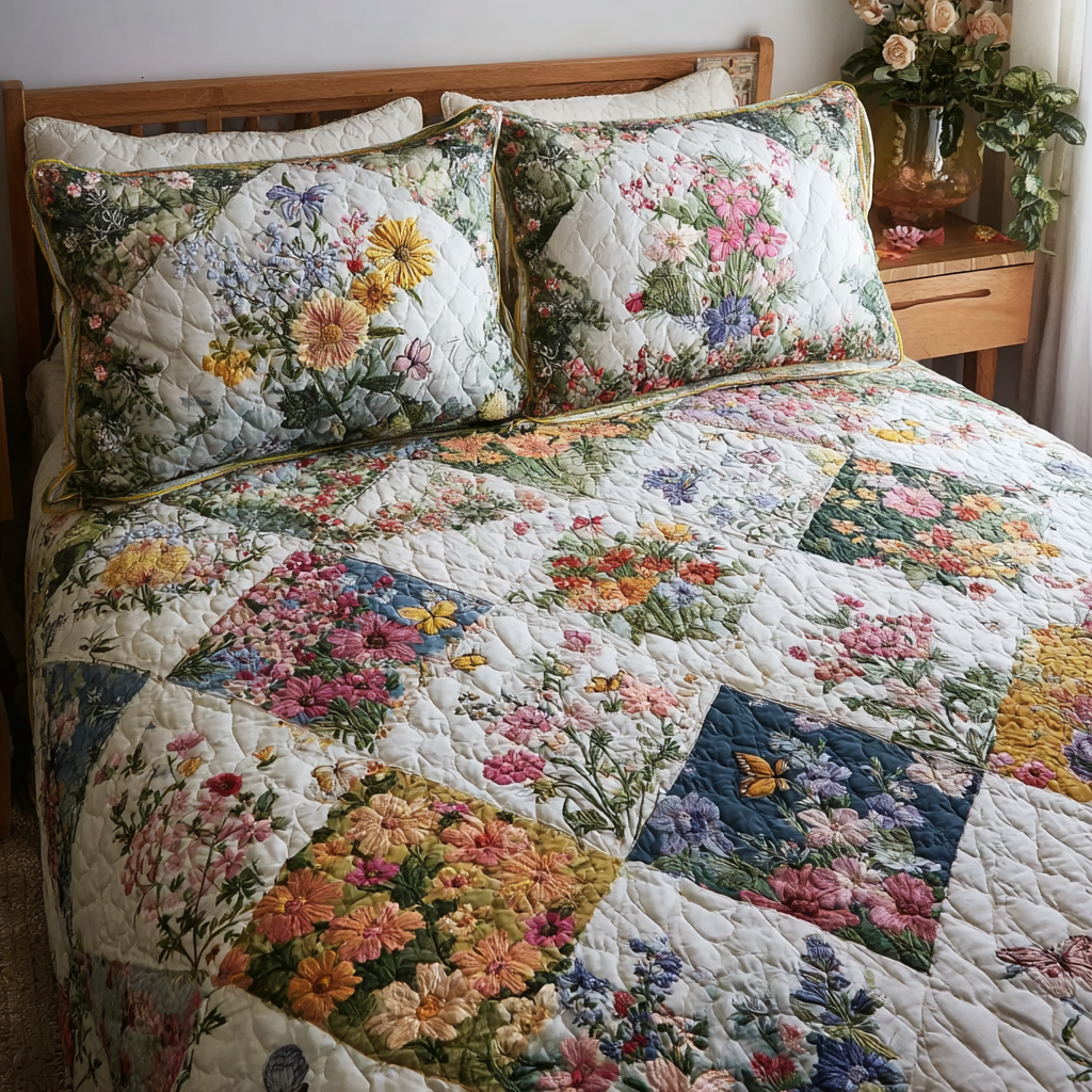 Floral Bliss 3-Piece Quilted Bedding Set - Single (59" x 70")