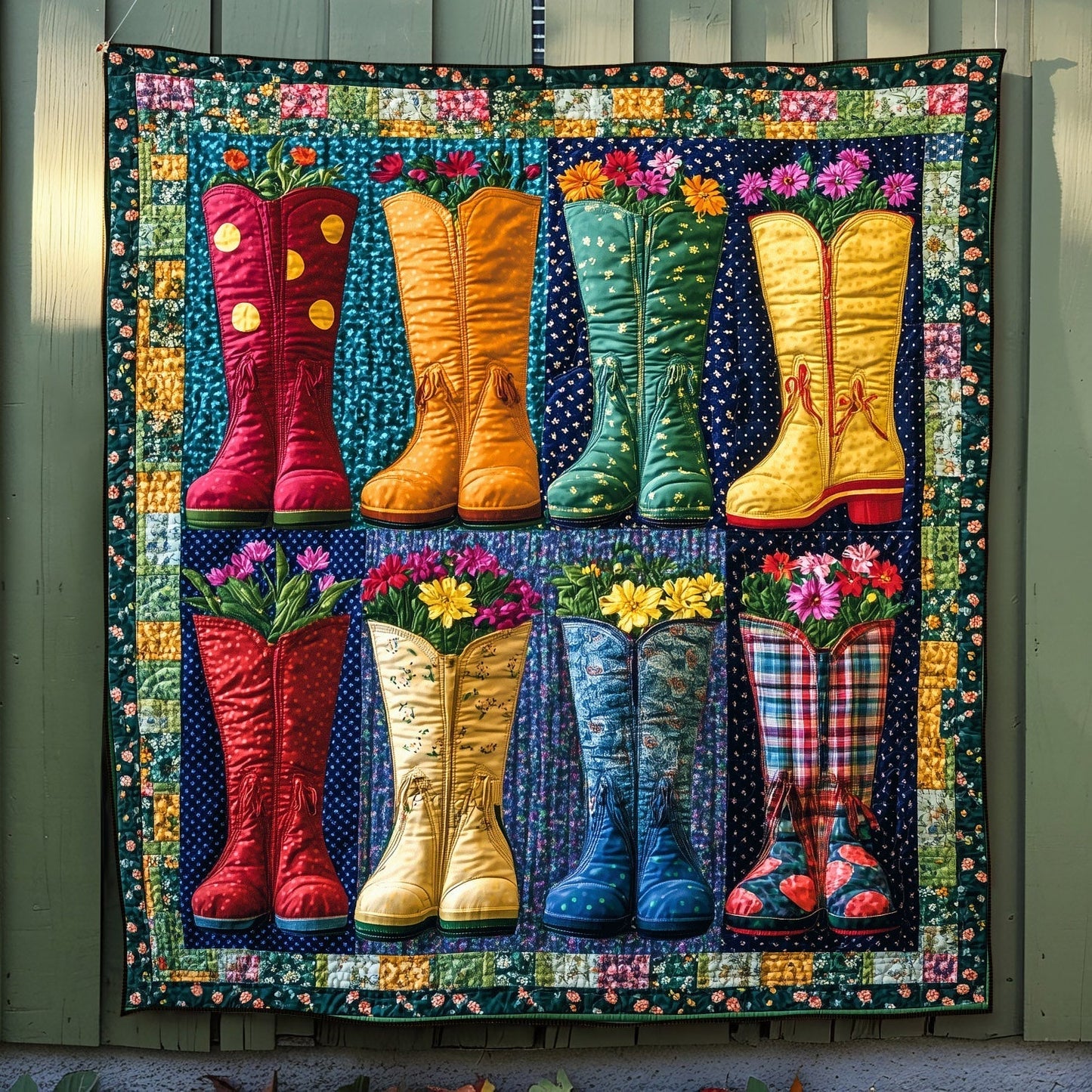 Floral Boots Quilted Blanket - Throw (55" x 60")