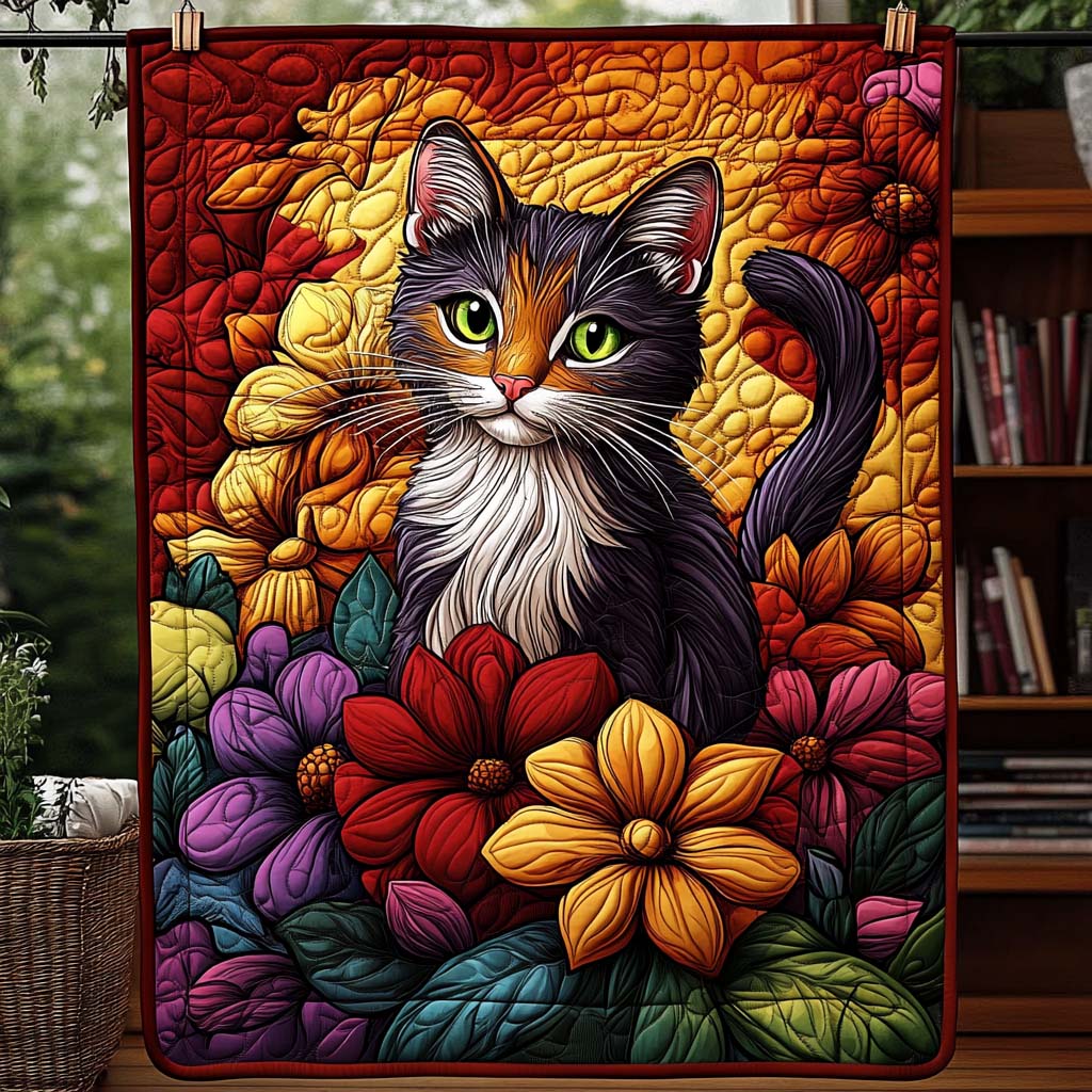 Floral Cat Quilted Blanket - Baby (30" x 40") - Pack 1