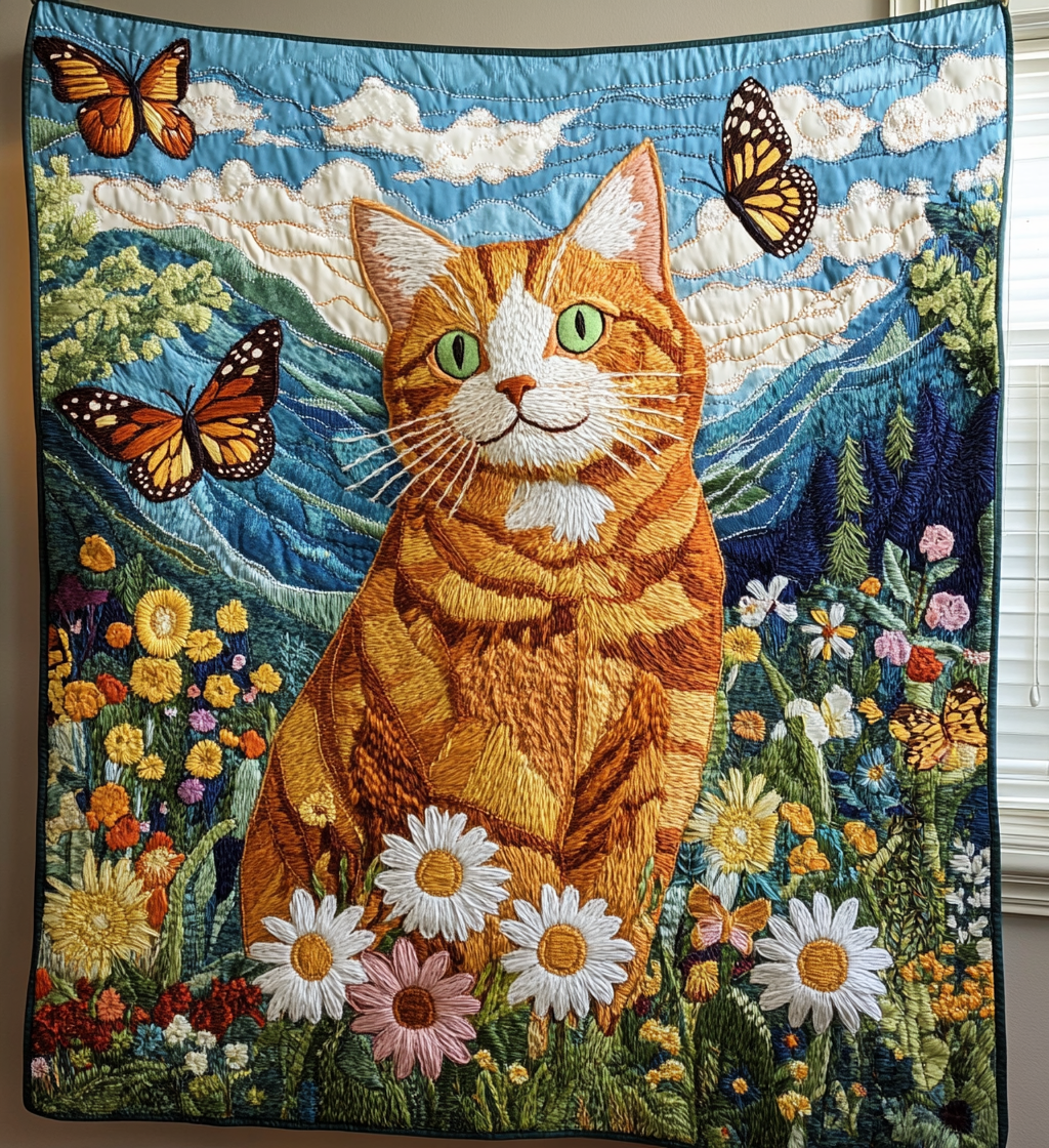 Floral Cat Quilted Blanket - Throw (55" x 60")