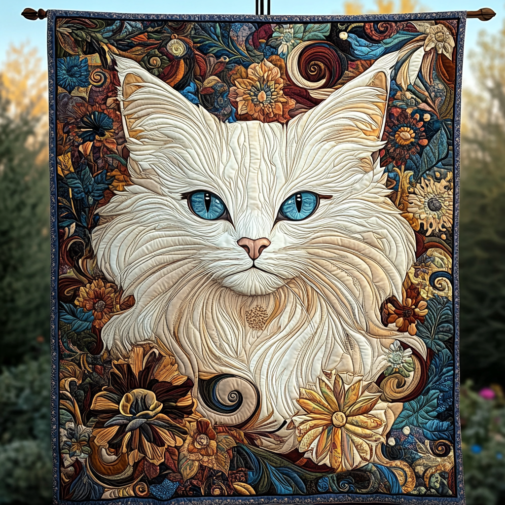 Floral Cat Quilted Blanket - Throw (55" x 60")