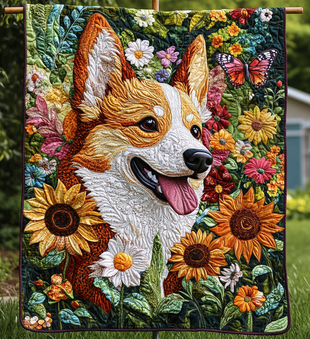 Floral Corgi Delight Quilted Blanket - Throw (55" x 60")