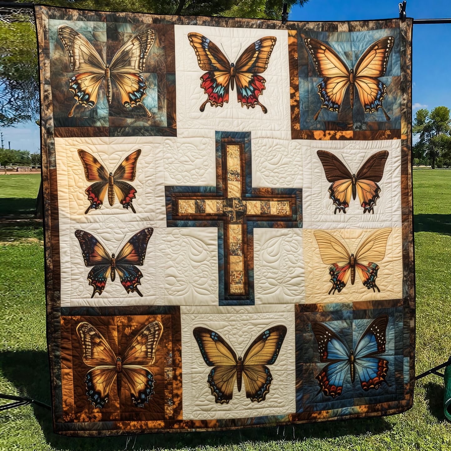 Floral Cross Quilted Blanket - Throw (55" x 60")