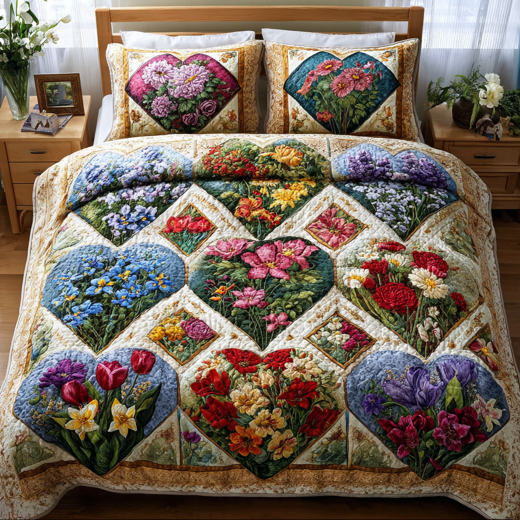 Floral Dreams 3-Piece Quilted Bedding Set - Single (59" x 70")