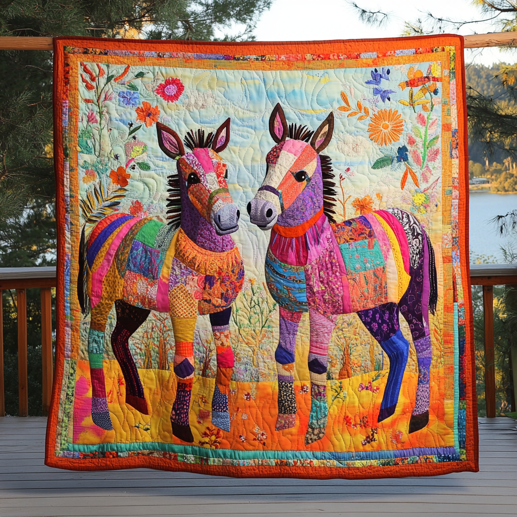Floral Farmhouse Donkey Quilted Blanket - Throw (55" x 60")