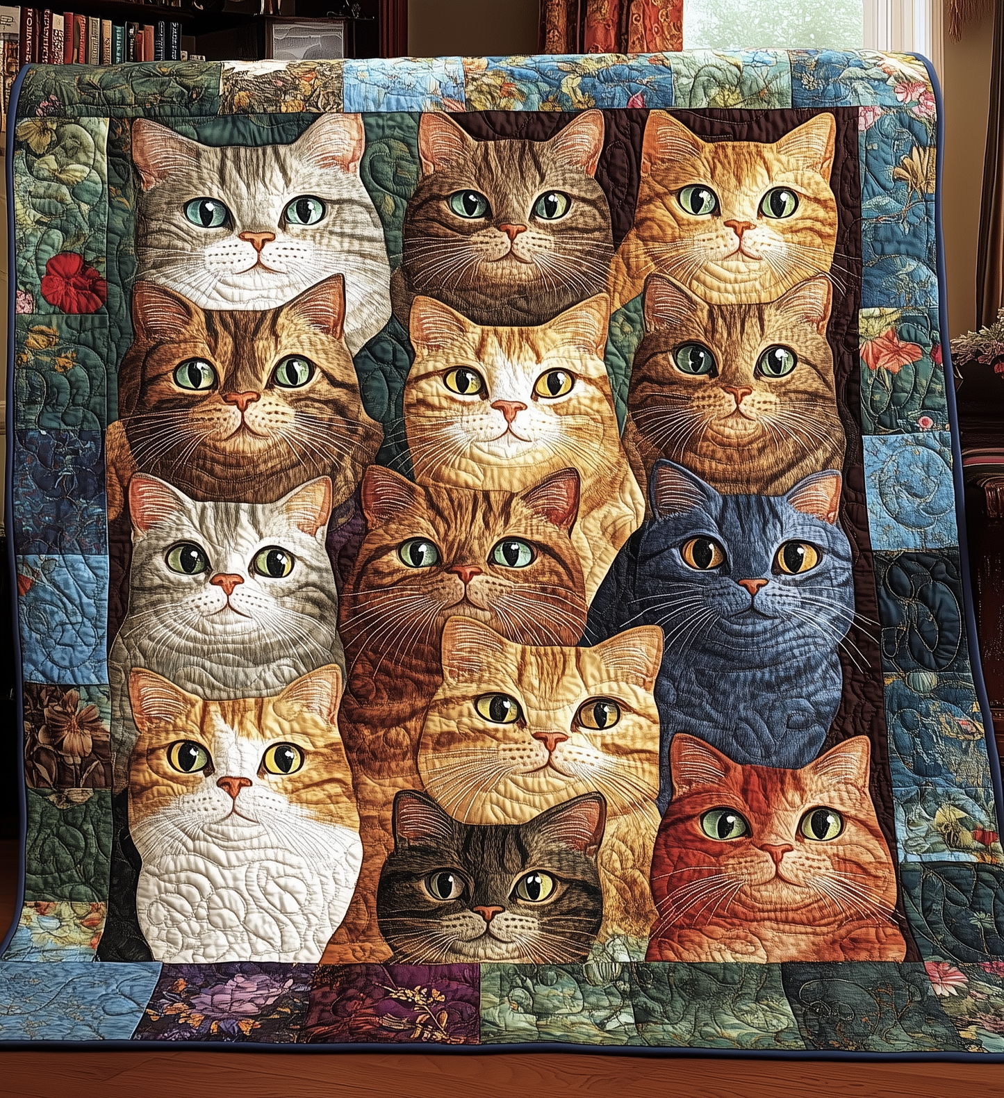 Floral Feline Quilted Blanket - Throw (55" x 60")