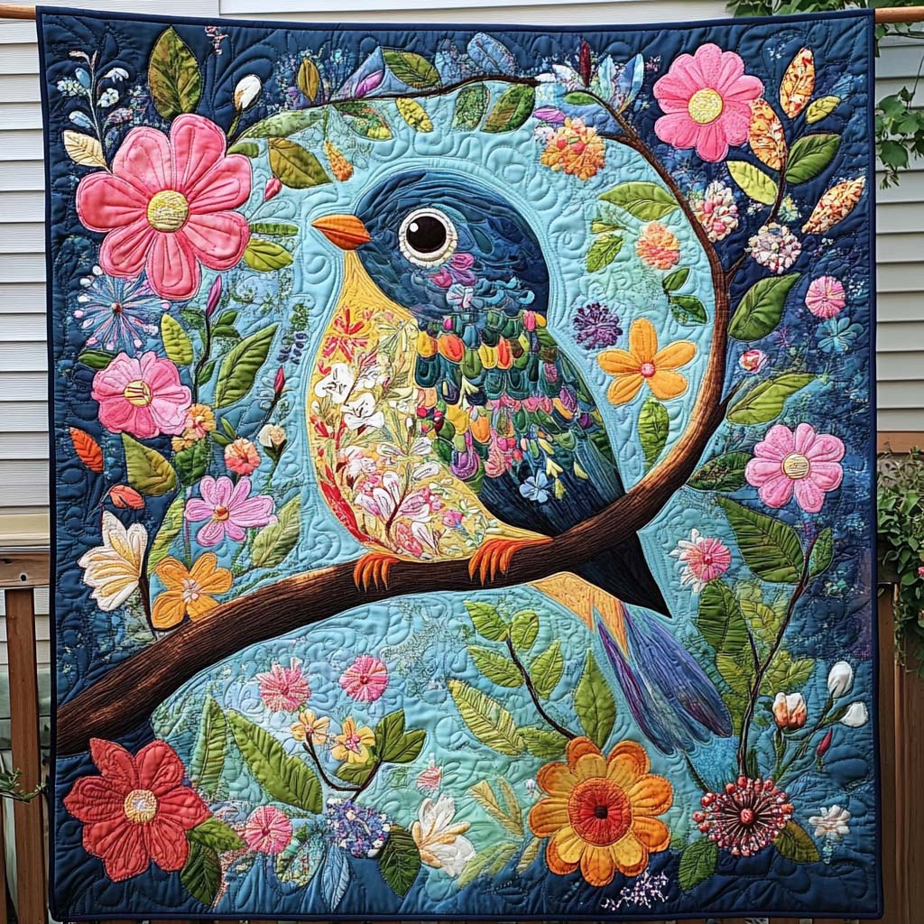 Floral Finch Quilted Blanket - Throw (55" x 60")