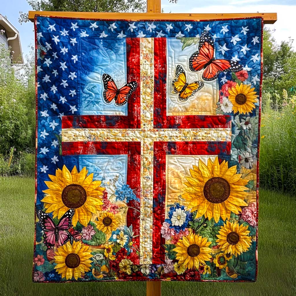 Floral Flag Quilted Blanket - Throw (55" x 60")