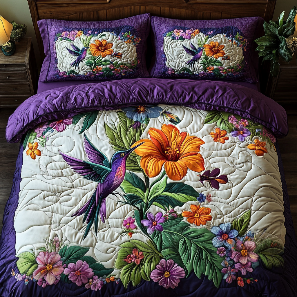 Floral Flutter 3-Piece Quilted Bedding Set - Single (59" x 70")