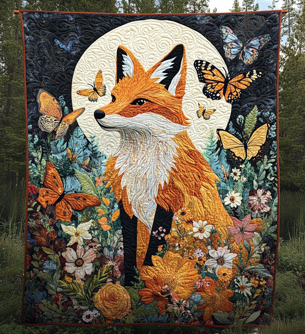 Floral Fox Quilted Blanket - Throw (55" x 60")