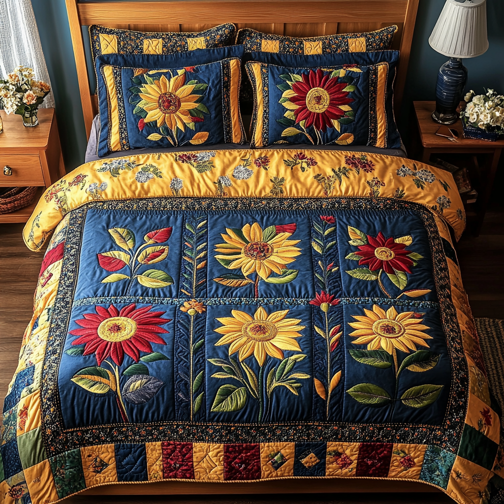 Floral Glow 3-Piece Quilted Bedding Set - Single (59" x 70")