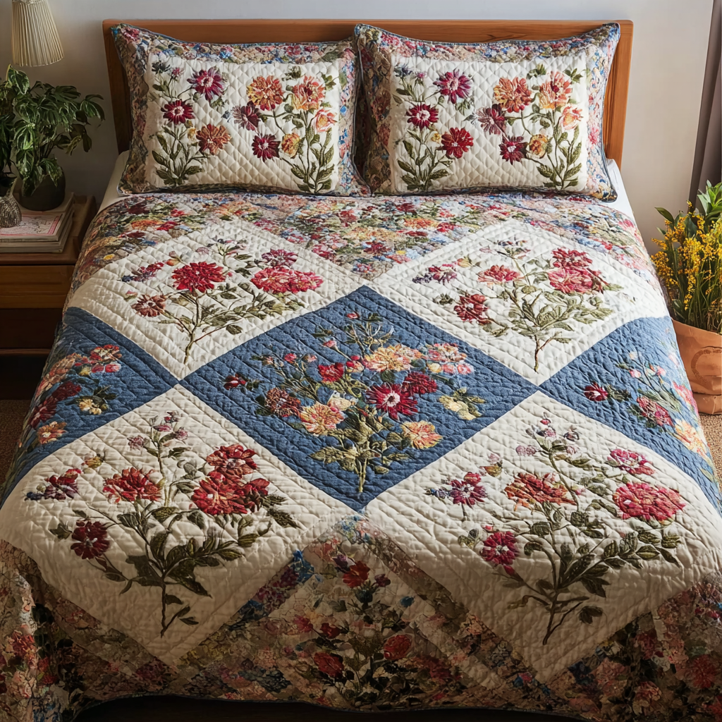 Floral Grace 3-Piece Quilted Bedding Set - Single (59" x 70")