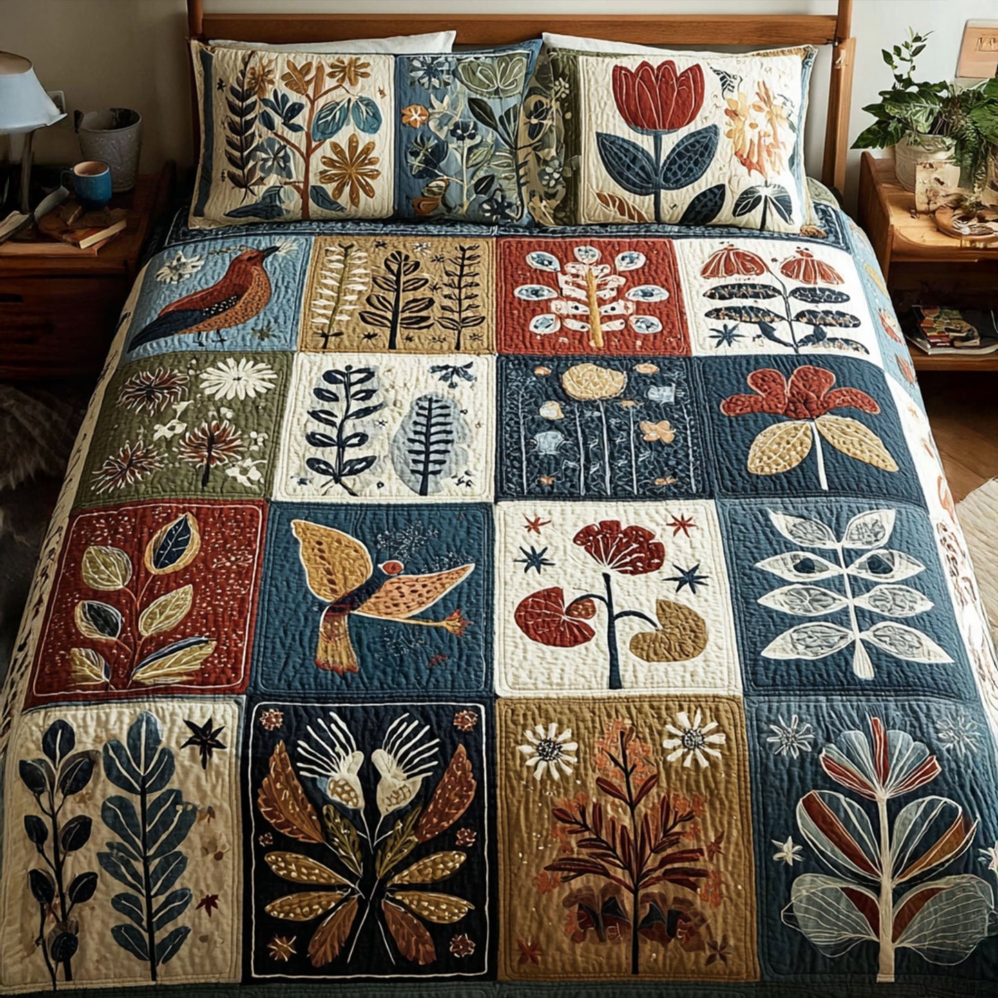 Floral Harmony 3-Piece Quilted Bedding Set - Single (59" x 70")