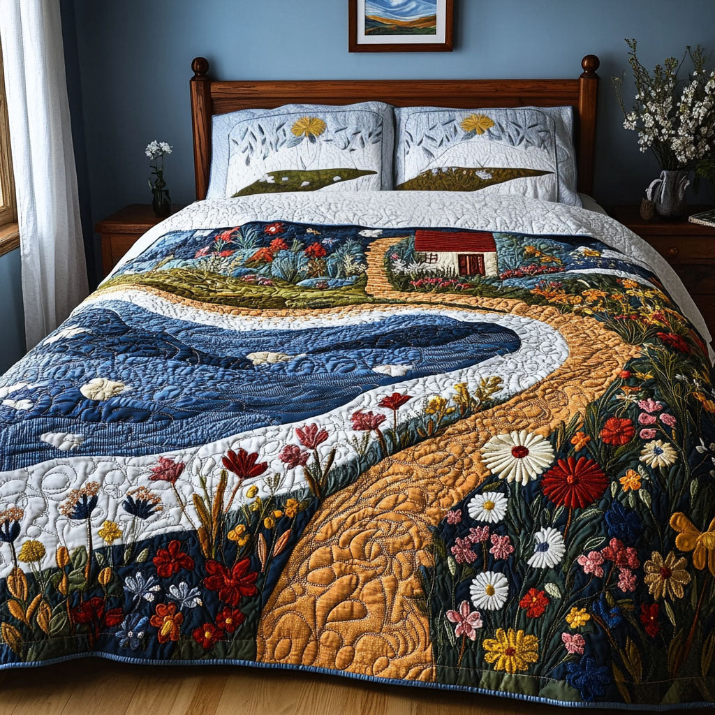 Floral Haven Escape 3-Piece Quilted Bedding Set - Single (59" x 70")