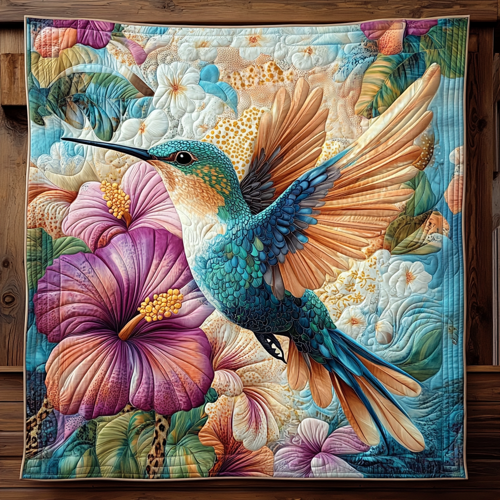 Floral Hummingbird Quilted Blanket - Throw (55" x 60")