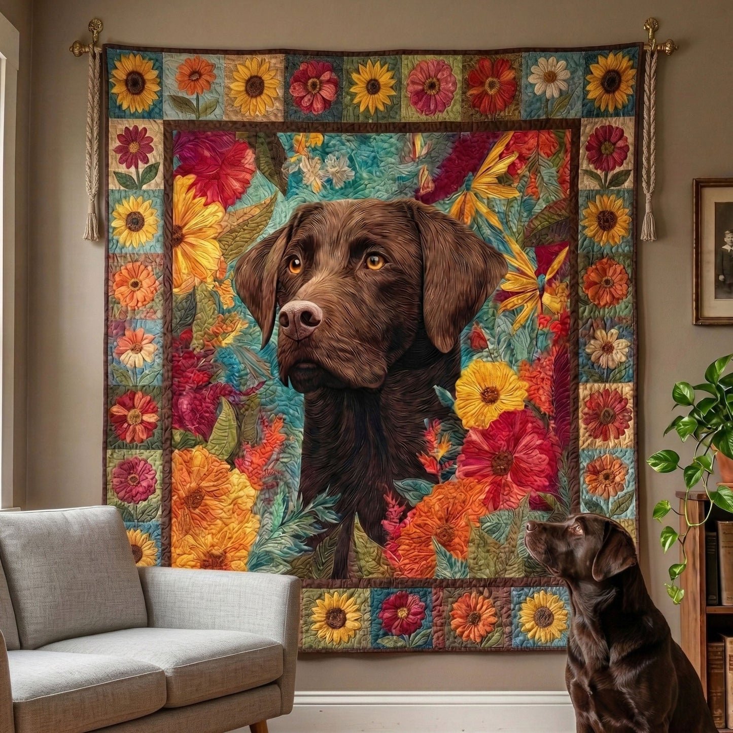 Floral Labrador Quilted Blanket - Baby (30" x 40") - Pack 1