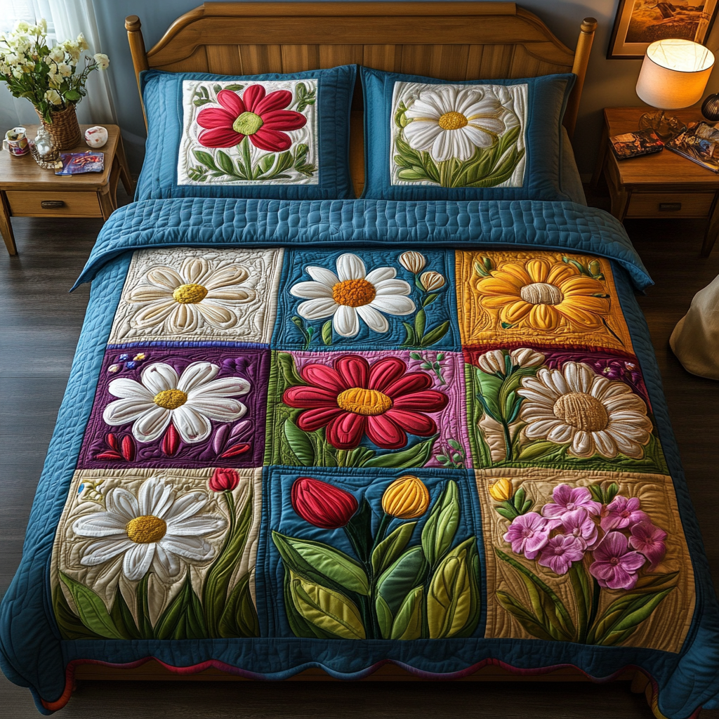 Floral Love 3-Piece Quilted Bedding Set - Single (59" x 70")