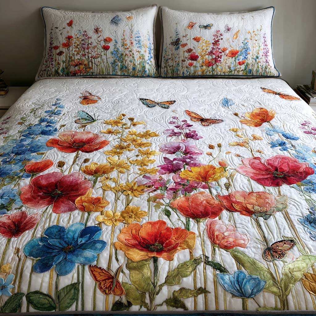 Floral Meadow 3-Piece Quilted Bedding Set - Single (59" x 70")