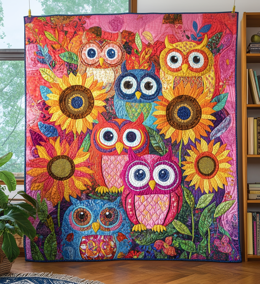 Floral Owl Delight Quilted Blanket - Throw (55" x 60")